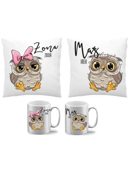 Poduszka Kubek Zestaw 2+2 Mąż i Żona Imię Prezent dla Par