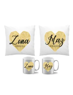 Poduszka Kubek Zestaw 2+2 Żona Idealna Mąż Idealny Prezenet