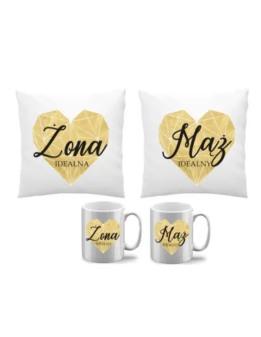 Poduszka Kubek Zestaw 2+2 Żona Idealna Mąż Idealny Prezenet