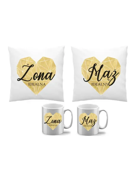 Poduszka Kubek Zestaw 2+2 Żona Idealna Mąż Idealny Prezenet