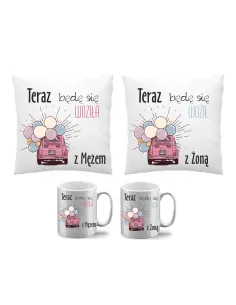 Poduszka Kubek Zestaw 2+2 Teraz Będę Się Woziła z Mężem