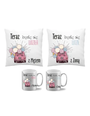 Poduszka Kubek Zestaw 2+2 Teraz Będę Się Woziła z Mężem