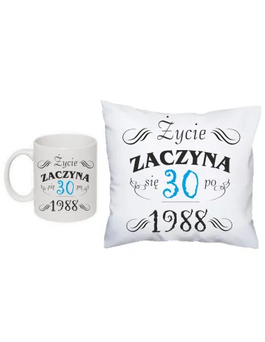 Kubek Urodziny Poduszka Prezentna Nadrukiem Życie Zaczyna