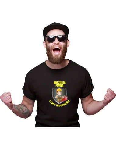 Koszulka z Imieniem Prezent dla Super Mechanika z Nadrukiem