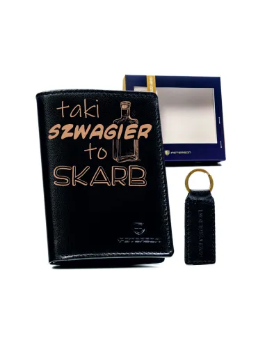 Portfel Skórzany Czarny Gift Box dla Mężczyzny Szwagier