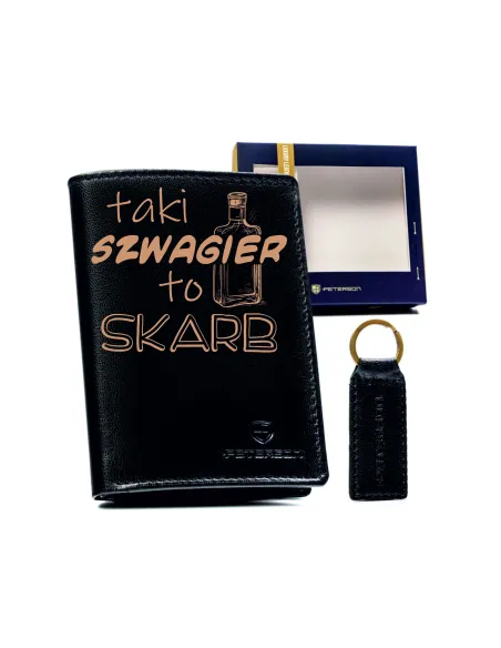 Portfel Skórzany Czarny Gift Box dla Mężczyzny Szwagier