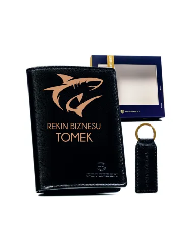 Box Upominkowy Zestaw Portfel Brelok Własny Tekst Elegancki