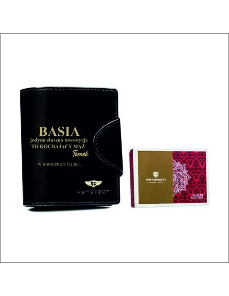 Portfel Skórzany Czarny Damski Prezent na Walentynki