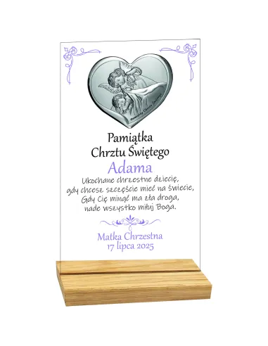 Pamiątka Chrztu Świętego Statuetka z Plexi Srebrnym
