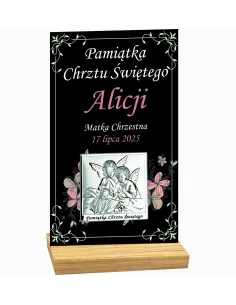Pamiątka Chrztu Świętego Statuetka Czarna Plexi Srebrny