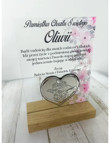 Pamiątka Chrztu Świętego Statuetka Czarna Plexi Srebrny