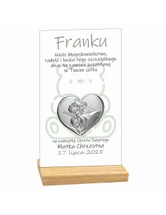 Pamiątka Chrztu Świętego Statuetka Biała Plexi Srebrny