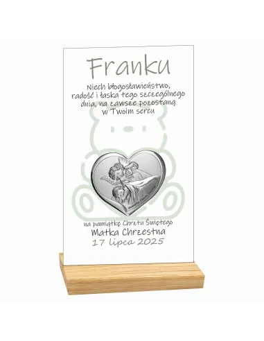 Pamiątka Chrztu Świętego Statuetka Biała Plexi Srebrny