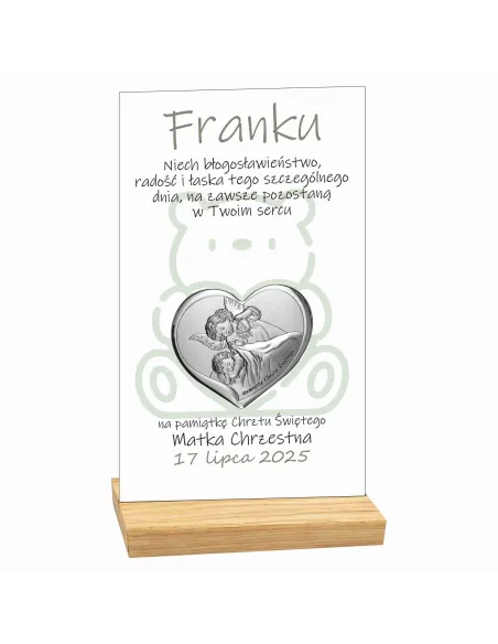 Pamiątka Chrztu Świętego Statuetka Biała Plexi Srebrny