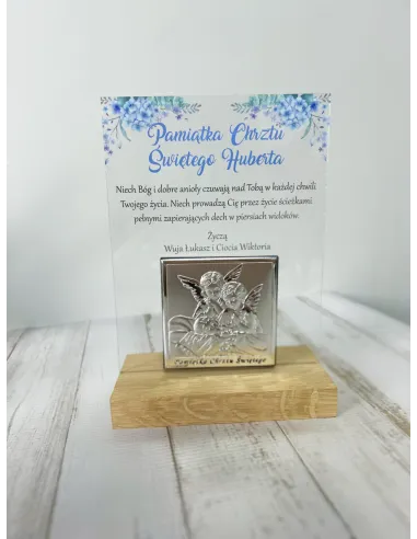 Pamiątka Chrztu Świętego Statuetka Czarna Plexi Srebrny