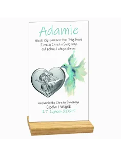 Pamiątka Chrztu Świętego Statuetka Biała Srebrny Obrazek