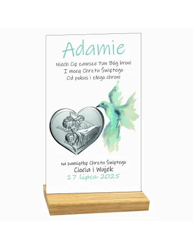 Pamiątka Chrztu Świętego Statuetka Biała Srebrny Obrazek