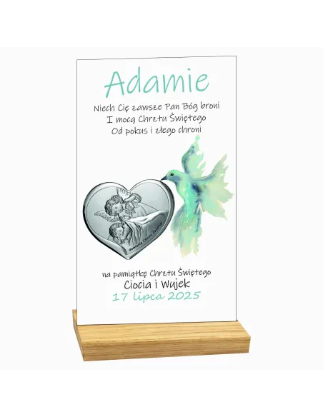 Pamiątka Chrztu Świętego Statuetka Biała Srebrny Obrazek