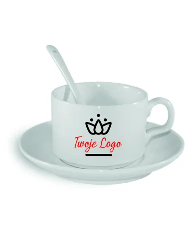 Filiżanka z Talerzykiem i Łyżeczką Nadruk Twoje logo Napis
