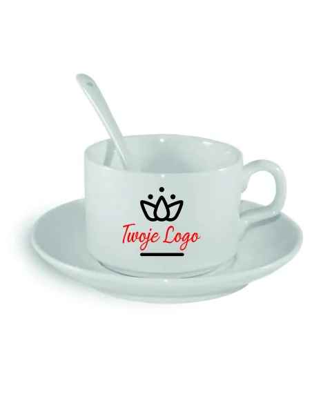 Filiżanka z Talerzykiem i Łyżeczką Nadruk Twoje logo Napis