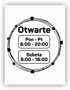 Naklejka 45x45 cm Jednokolorowa Folia Zapraszamy Godziny