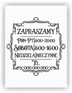 Naklejka 30x30 cm Jednokolorowa Folia Zapraszamy Godziny