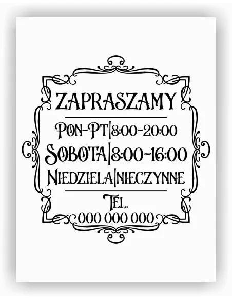 Naklejka 30x30 cm Jednokolorowa Folia Zapraszamy Godziny