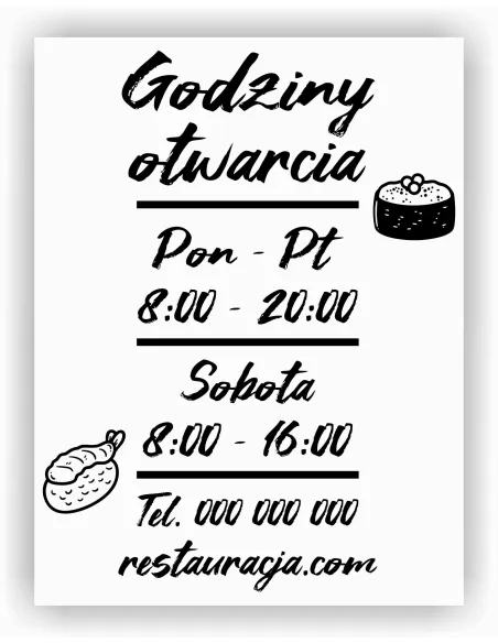 Naklejka 45x23 cm Jednokolorowa Folia Zapraszamy Godziny