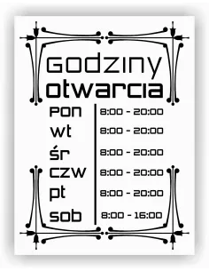 Naklejka 45x39 cm Jednokolorowa Folia Zapraszamy Godziny