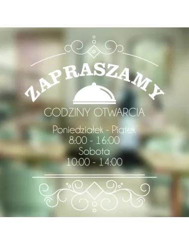 Naklejka 30x35 cm Jednokolorowa Folia Zapraszamy Godziny