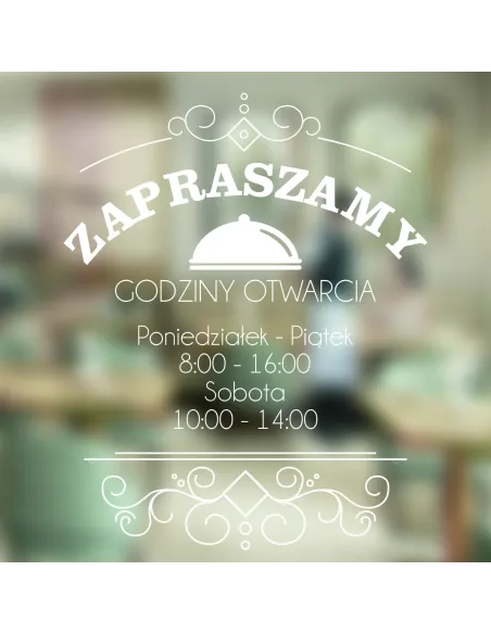 Naklejka 30x35 cm Jednokolorowa Folia Zapraszamy Godziny