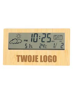 Grawerowany Cyfrowy Zegar Stacja Pogodowa Twoje logo Napis