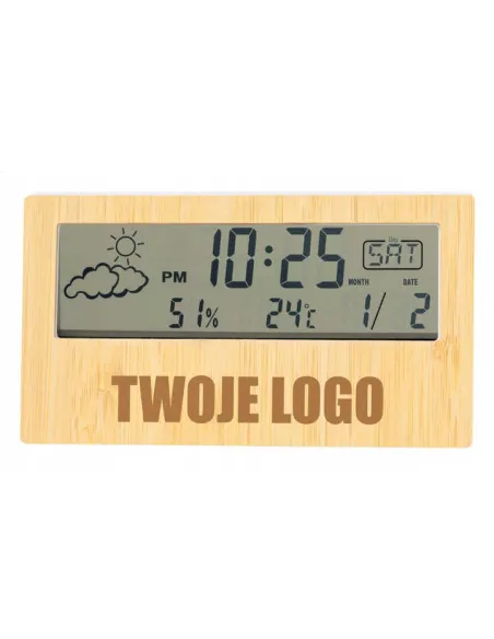 Grawerowany Cyfrowy Zegar Stacja Pogodowa Twoje logo Napis