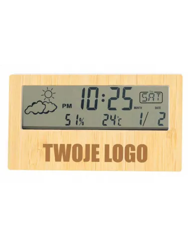 Grawerowany Cyfrowy Zegar Stacja Pogodowa Twoje logo