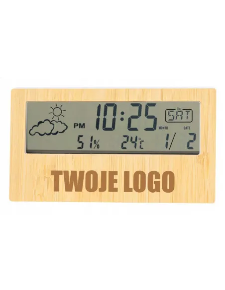 Grawerowany Cyfrowy Zegar Stacja Pogodowa Twoje logo