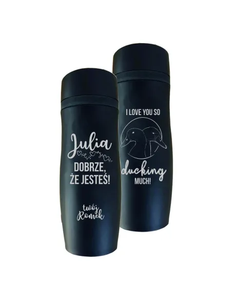 Kubek Termiczny Grawerem Czarny Mat z Grawerem z Nadrukiem