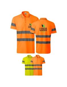 Koszulka Polo BHP Odblaskowa Robocza logo x5 Personalizowany