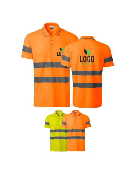 Koszulka Polo BHP Odblaskowa Robocza logo x5 Personalizowany