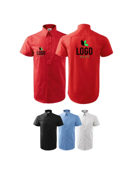 Koszula Męska na Kr. Rękaw z Haftem logo Firmy x5 z logo