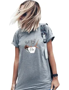 Koszulka z Nadrukiem – Napis But First Coffe Personalizowany