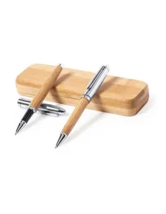 Zestaw Bambusowy Piśmienny Długopis Pióro Kulkowe Nadrukiem