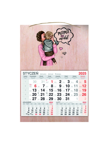 Kalendarz Wiszący 2025 Jednodzielny – Drewniany z Nadrukiem