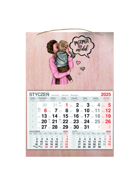 Kalendarz Wiszący 2025 Jednodzielny – Drewniany z Nadrukiem