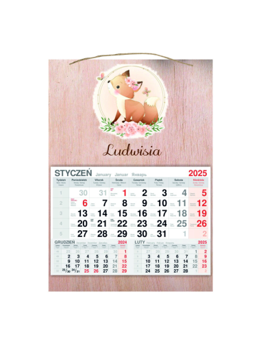 Kalendarz Wiszący 2025 Jednodzielny Drewniany dla Dziecka