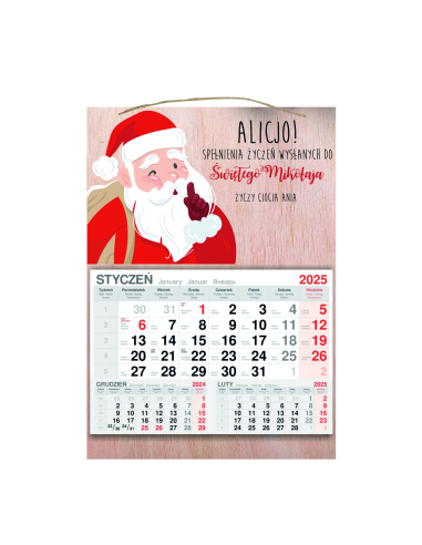 Kalendarz Wiszący 2025 Jednodzielny – Drewniany z Projektem