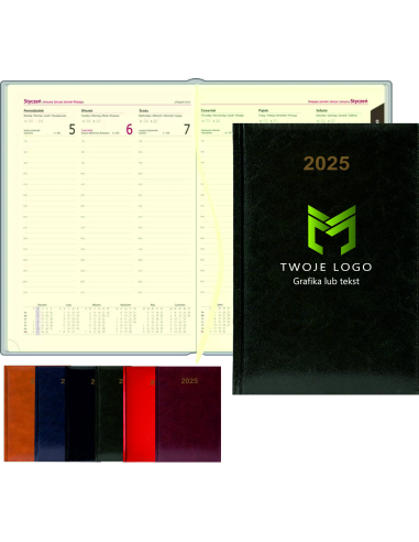 Kalendarz A5 2025 Tygodniowy Terminarz Firmowy logo Nazwa