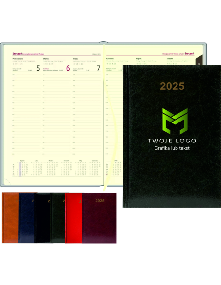 Kalendarz A5 2025 Tygodniowy Terminarz Firmowy logo Nazwa