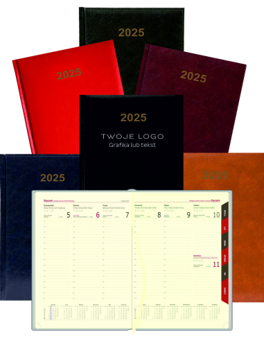 Kalendarz A5 2025 Tygodniowy Terminarz Firmowy logo Nazwa