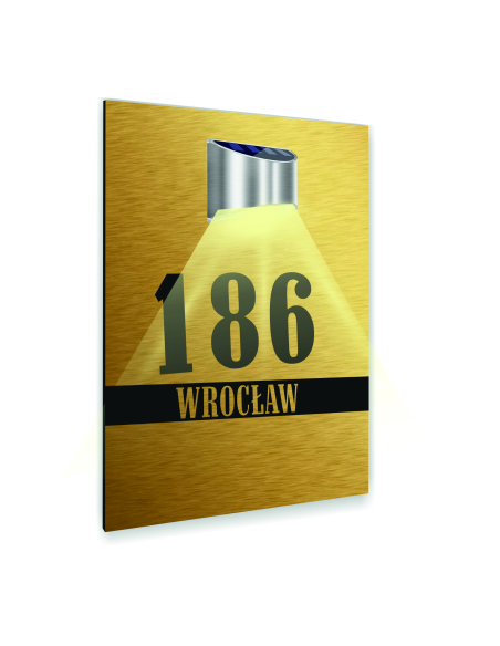 Złota Tabliczka Podświetlana Adresowa Duża Twój Nr Dibond