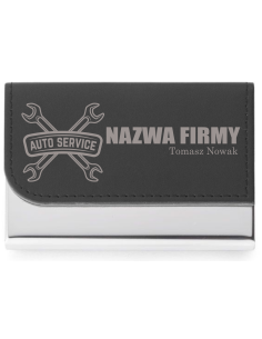 Wizytownik Czarny Firmowe Logo Metalowo-skórzany PU na magnes